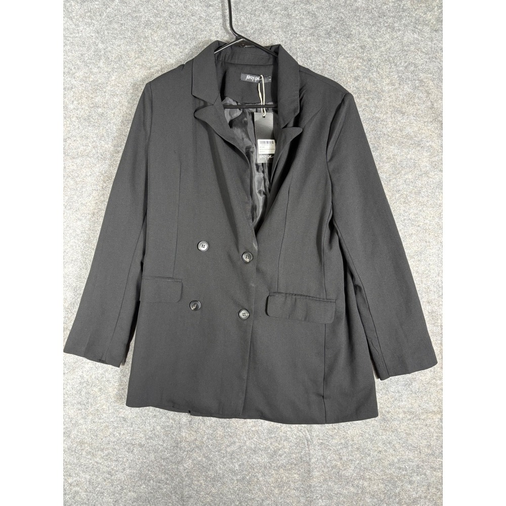 Nasty Gal Black Double Breasted Relaxed Blazer Jacket - Women's Size L